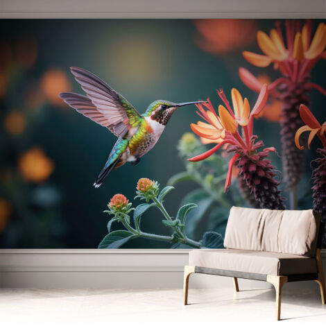 Carta da parati adesiva - lavabile - decorazione murale - per cucina - pellicola decorativa Fiori di colibrì 312x219 cm (1/5)