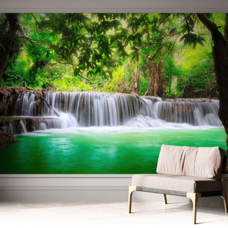 Carta da parati autoadesiva - Fotomurale adesivo - design elegante - stile moderno - Cascata nella foresta 312x219 cm