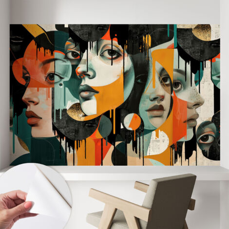 Carta da parati adesiva - lavabile - decorazione murale - per cucina - pellicola decorativa Volti colorati 104x70 cm (1/5)
