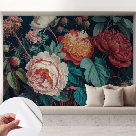 Carta da parati autoadesiva moderna - fotomurale - lavabile - ufficio - design moderno - Fiori colorati 208x146 cm (1/5)