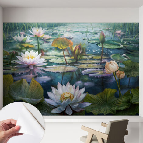 Carta da parati adesiva - fotomurale - facile da applicare - per la soggiorno - camera da letto - Fiori dello stagno 152x104 cm