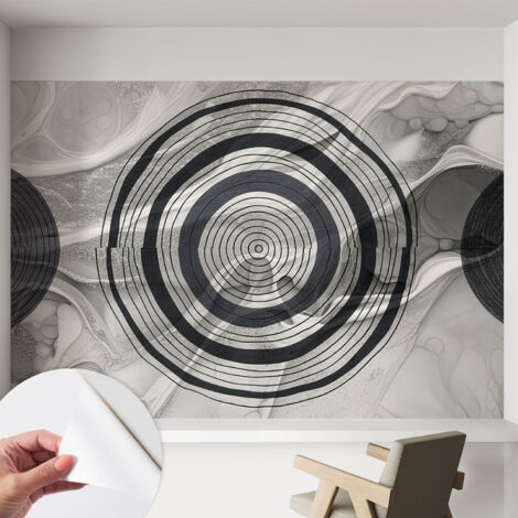 Fotomurale adesivo - murale da parete - Carta da parati autoadesiva - design parete moderno - Cerchi grigi 152x104 cm (1/5)