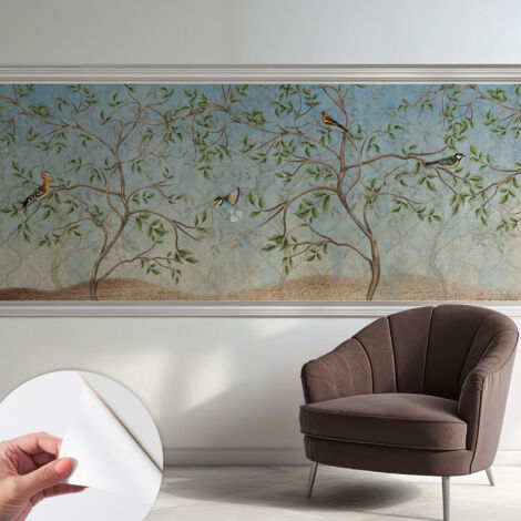 Carta da parati autoadesiva moderna - fotomurale - lavabile - ufficio - design moderno - Uccelli sugli alberi 250x104 cm (1/5)
