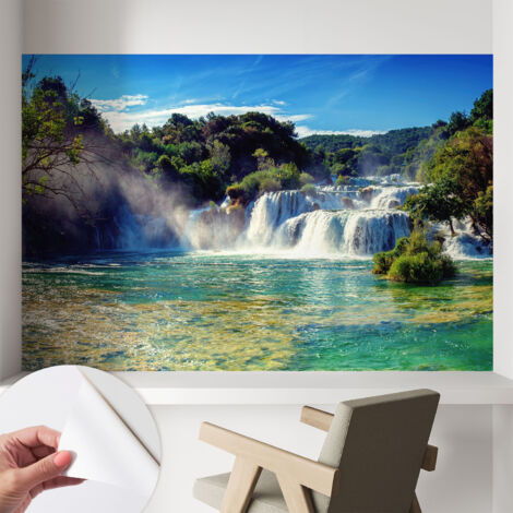 Carta da parati adesiva - lavabile - decorazione murale - per cucina - pellicola decorativa Paesaggio con cascata 104x70 cm