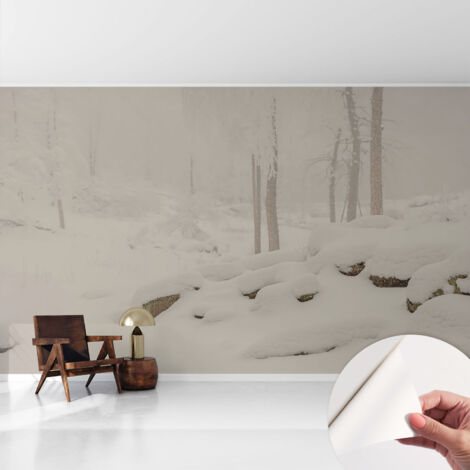 Fotomurale adesivo - murale da parete - Carta da parati autoadesiva - design parete moderno - Foresta innevata 416x254 cm (1/5)