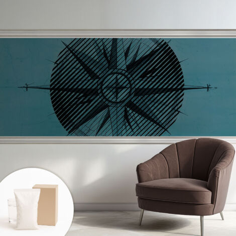 Carta Da Parati Non Tessuto - Con Colla Inclusa per Camera da Letto - Facile da Applica - Motivo decorativo Bussola marina 250x104 cm (1/5)