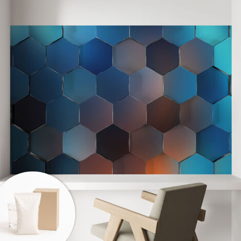 Carta Da Parati - Non Tessuto - Con Colla Inclusa - Per Interni - Ecologica - Con Ingresso - Soggiorno Esagoni blu 104x70 cm