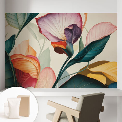 Carta Da Parati - Mural - Con Sala Da Pranzo - Camera Da Letto - Cameretta - Con Colla Gratuita Fiori colorati 104x70 cm