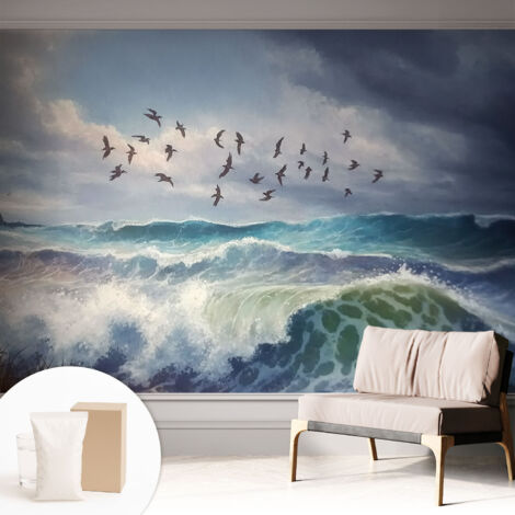 Carta Da Parati Non Tessuto - Con Colla Gratuita - Con Motivi Moderni - Design Elegante Per Pareti Onde del mare 312x219 cm (1/5)
