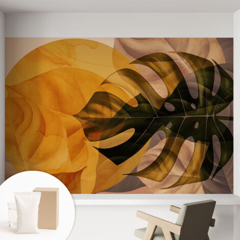 Carta Da Parati In Vlies - Fotomurale - Decorazione Paretie - Per Camera Da Letto - Per Soggiorno - Con Colla Gratuita Foglie astratte 152x104 cm (1/5)