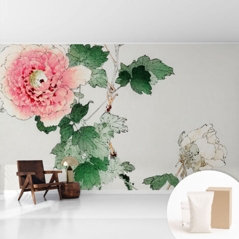 Tapete Vliestapete mit Kleber - Wanddekoration - Wandfolie - 3D Tapete Wand - Wohnungsdeko Blumige Zartheit 416x254 cm (1/5)