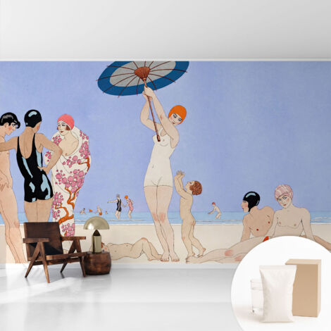 Tapete Vliestapete mit Kleber - Wanddekoration - Wandfolie - 3D Tapete Wand - Wohnungsdeko Retro-Strand 416x254 cm (1/5)
