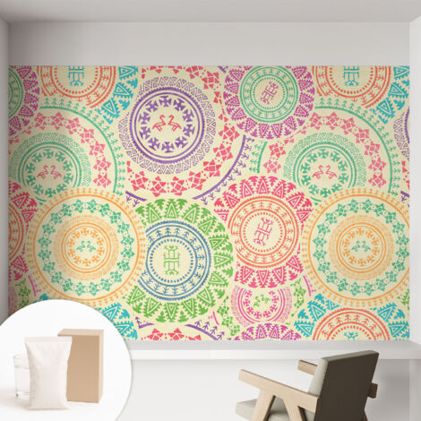 Carta Da Parati Non Tessuto - Con Colla Inclusa per Camera da Letto - Facile da Applica - Motivo decorativo Mandala colorati 152x104 cm (1/5)