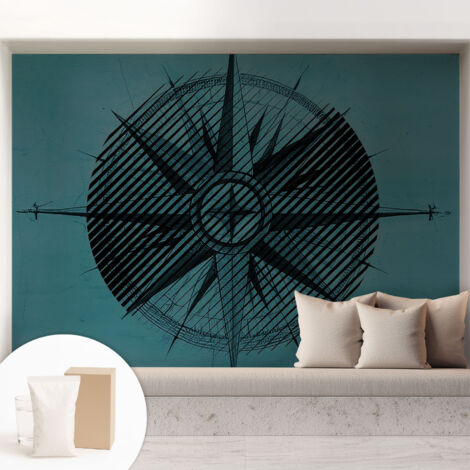 Carta Da Parati Non Tessuto - Con Colla Inclusa per Camera da Letto - Facile da Applica - Motivo decorativo Bussola marina 208x146 cm (1/5)
