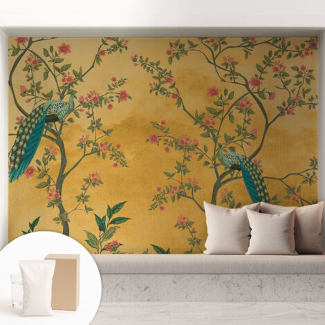 Carta Da Parati - Mural - Con Sala Da Pranzo - Camera Da Letto - Cameretta - Con Colla Gratuita alberi di pavone 208x146 cm (1/5)