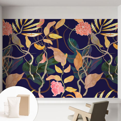 Carta Da Parati In Vlies Decorativa Per Pareti - Con Motivi Moderni - Con Colori Intensi - Per Ufficio Eleganza vegetale 152x104 cm (1/5)