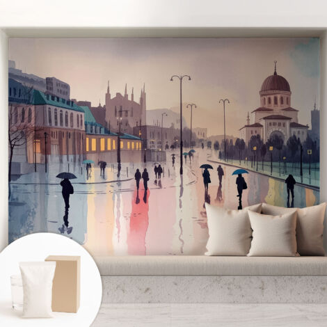 Carta Da Parati - Murale Alla Moda Decorazione - Camera Da Letto - Con Colla Gratuita Una passeggiata sotto la pioggia 208x146 cm (1/5)