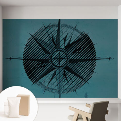 Carta Da Parati Non Tessuto - Con Colla Inclusa per Camera da Letto - Facile da Applica - Motivo decorativo Bussola marina 152x104 cm (1/5)