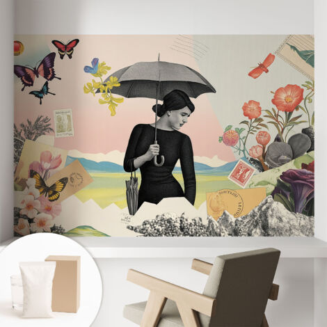 Carta Da Parati Non Tessuto - Con Colla Inclusa per Camera da Letto - Facile da Applica - Motivo decorativo Collage romantico 104x70 cm (1/5)