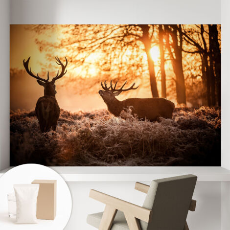 Carta Da Parati Facile Da Installare - Vlies Per Arredamento Interno - Per Pareti - Stile Moderno - Con Colla Gratuita Cervi al mattino 104x70 cm (1/5)