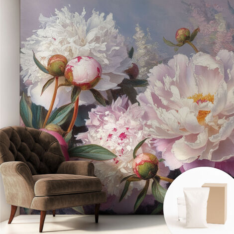 Carta Da Parati Non Tessuto - Con Colla Inclusa per Camera da Letto - Facile da Applica - Motivo decorativo Bouquet di peonie 250x250 cm (1/5)