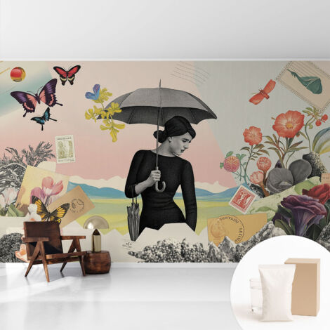 Tapete Vliestapete mit Kleber - Wandgestaltung - Tapete Wohnzimmer - Flur Eingangsbereich Romantische Collage 416x254 cm (1/5)