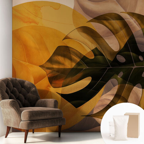 Carta Da Parati In Vlies - Fotomurale - Decorazione Paretie - Per Camera Da Letto - Per Soggiorno - Con Colla Gratuita Foglie astratte 250x250 cm (1/5)