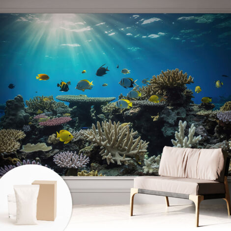 Carta Da Parati In Vlies Decorativa Per Pareti - Con Motivi Moderni - Con Colori Intensi - Per Ufficio Mondo sottomarino 312x219 cm (1/5)