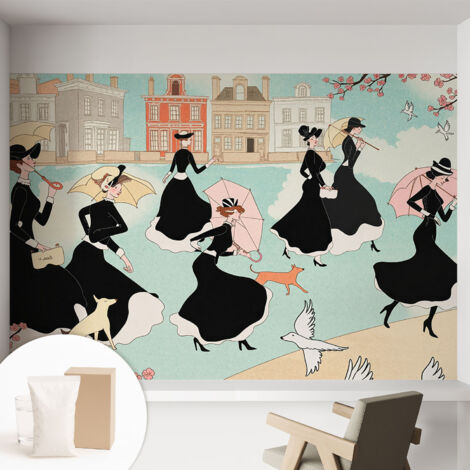Carta Da Parati Non Tessuto - Decorazione Da Muro - Traspirante - Con Motivo - Per Camera Da Letto Cucina Donne che camminano 152x104 cm (1/5)