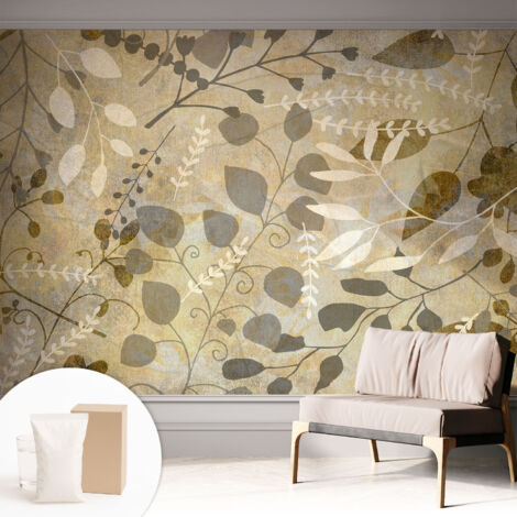 Carta Da Parati Non Tessuto - Con Colla Inclusa per Camera da Letto - Facile da Applica - Motivo decorativo Foglie di ramoscello 312x219 cm (1/5)