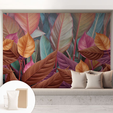 Carta Da Parati Con Design Moderno - Per Rinnovamento Rapido - Non-Woven - Per Interni Moderni Foglie colorate 208x146 cm (1/5)