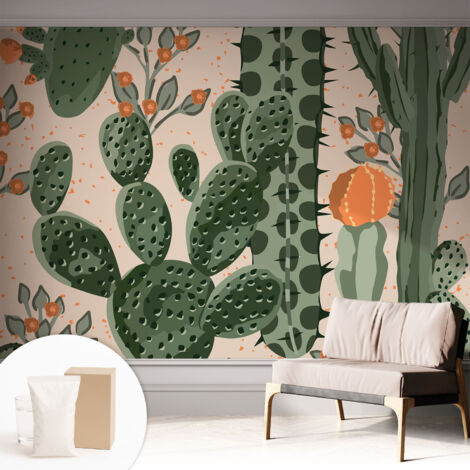Carta Da Parati Con Design Moderno - Per Rinnovamento Rapido - Non-Woven - Per Interni Moderni cactus verdi 312x219 cm (1/5)
