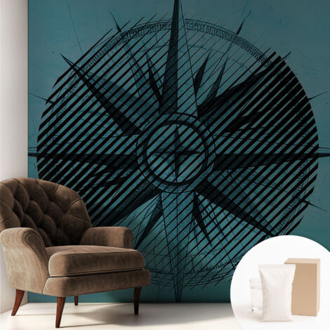 Carta Da Parati Non Tessuto - Con Colla Inclusa per Camera da Letto - Facile da Applica - Motivo decorativo Bussola marina 250x250 cm (1/5)