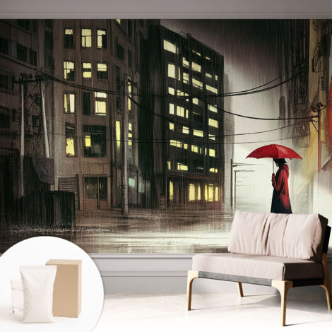 Carta Da Parati In Vlies Decorativa Per Pareti - Con Motivi Moderni - Con Colori Intensi - Per Ufficio Città piovosa 312x219 cm (1/5)