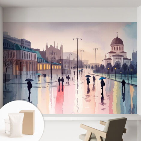 Carta Da Parati - Murale Alla Moda Decorazione - Camera Da Letto - Con Colla Gratuita Una passeggiata sotto la pioggia 152x104 cm (1/5)