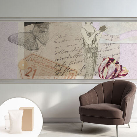 Carta Da Parati Non Tessuto - Con Colla Inclusa per Camera da Letto - Facile da Applica - Motivo decorativo Collage nostalgico 250x104 cm (1/5)