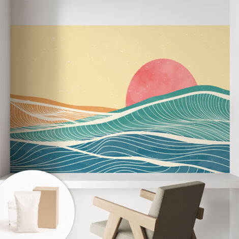 Carta Da Parati Non Tessuto - Con Colla Inclusa per Camera da Letto - Facile da Applica - Motivo decorativo Onde del mare 104x70 cm (1/5)