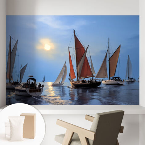 Carta Da Parati Non Tessuto - Con Colla Inclusa per Camera da Letto - Facile da Applica - Motivo decorativo Avventura in barca a vela 104x70 cm (1/5)