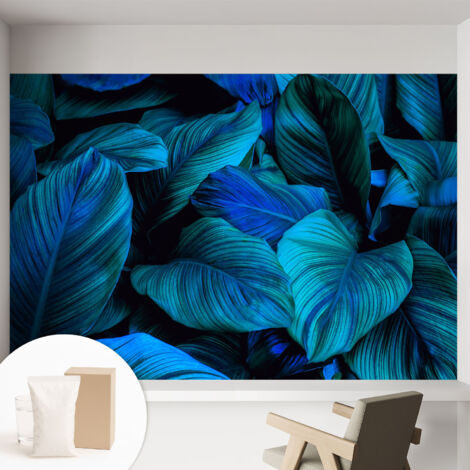 Carta Da Parati In Vlies Decorativa Per Pareti - Con Motivi Moderni - Con Colori Intensi - Per Ufficio Foglie blu 152x104 cm (1/5)