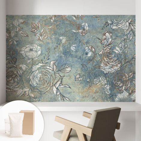 Carta Da Parati Non Tessuto - Con Colla Inclusa per Camera da Letto - Facile da Applica - Motivo decorativo Rose romantiche 104x70 cm (1/5)