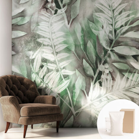 Carta Da Parati Non Tessuto - Di Alta Qualità Per Il Soggiorno La Cucina - Tendenze Moderne - Vlies Ecologico Foglie ad acquerello 250x250 cm