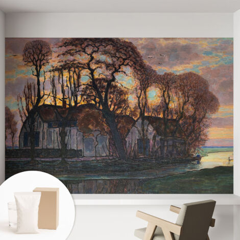 Carta Da Parati In Vlies Decorativa Per Pareti - Con Motivi Moderni - Con Colori Intensi - Per Ufficio Paesaggio serale 152x104 cm (1/5)