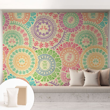 Carta Da Parati Non Tessuto - Con Colla Inclusa per Camera da Letto - Facile da Applica - Motivo decorativo Mandala colorati 208x146 cm (1/5)