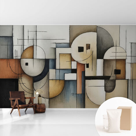 Tapete Dekorative Vliestapete mit Klebe für Wand - Mustertapete - moderne Einrichtung - für Büro Geometrische Harmonie 416x254 cm (1/5)