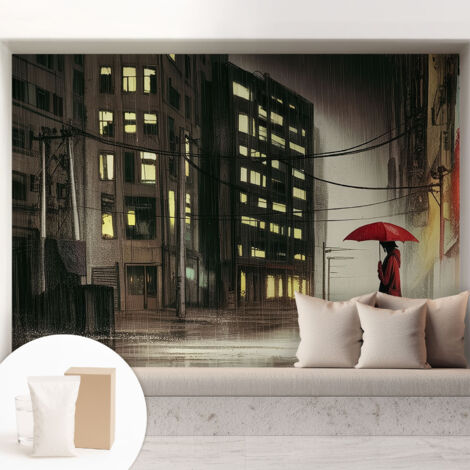 Carta Da Parati In Vlies Decorativa Per Pareti - Con Motivi Moderni - Con Colori Intensi - Per Ufficio Città piovosa 208x146 cm (1/5)