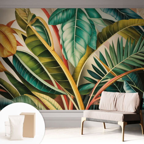 Carta Da Parati Non Tessuto - Di Alta Qualità Per Il Soggiorno La Cucina - Tendenze Moderne - Vlies Ecologico foglie esotiche 312x219 cm (1/5)