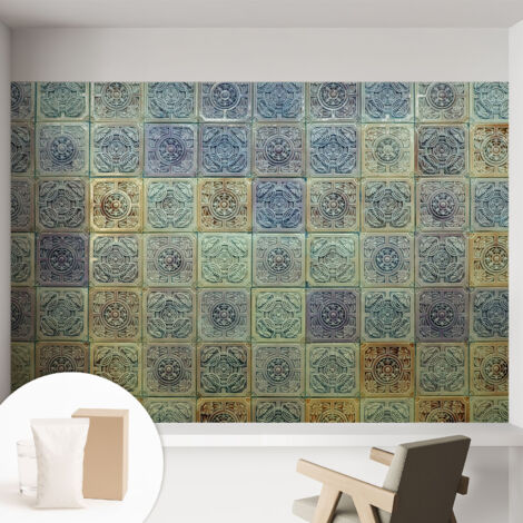 Carta Da Parati - Mural - Con Sala Da Pranzo - Camera Da Letto - Cameretta - Con Colla Gratuita Piastrelle geometriche 152x104 cm (1/5)