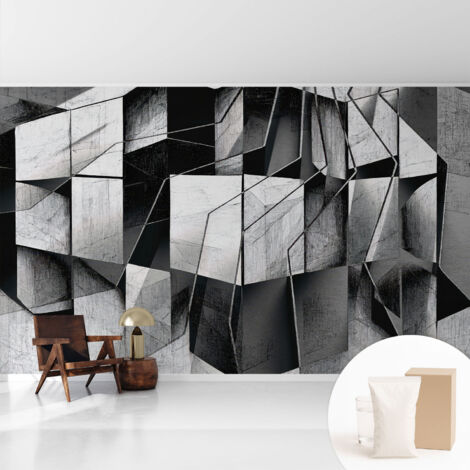 Tapete Vliestapete mit Kleber - Wanddekoration - Wandfolie - 3D Tapete Wand - Wohnungsdeko Geometrische Abstraktion 416x254 cm (1/5)
