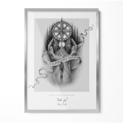 Cornice per foto - 50x70 cm - Argento - con Grafica Artistica - Portafoto - Da Parete per Foto di Viaggio e Paesaggi