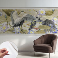 Carta da parati autoadesiva - Fotomurale adesivo - design elegante - stile moderno - Uccelli e gigli 250x104 cm